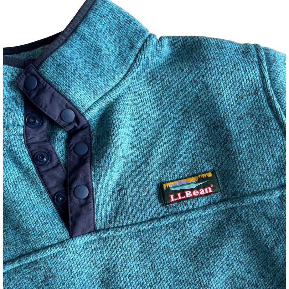 LL Bean Boy Fleece Pullover Teal/Navy Size L 14-16, Hiking Mountain Outdoor